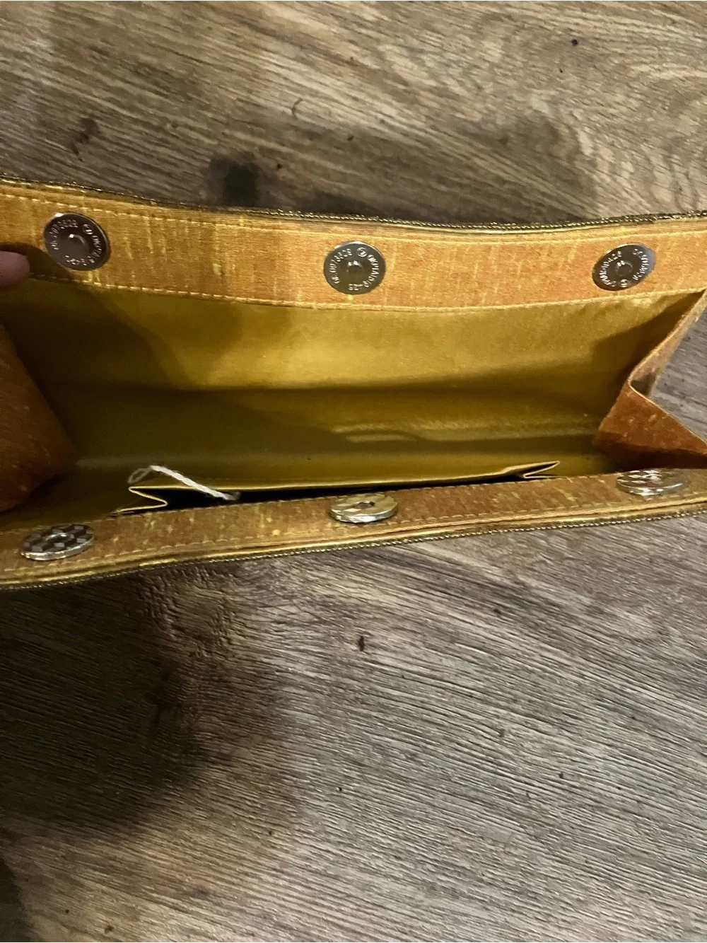 Gold Beaded Scroll Clutch with Rhinestone Trim